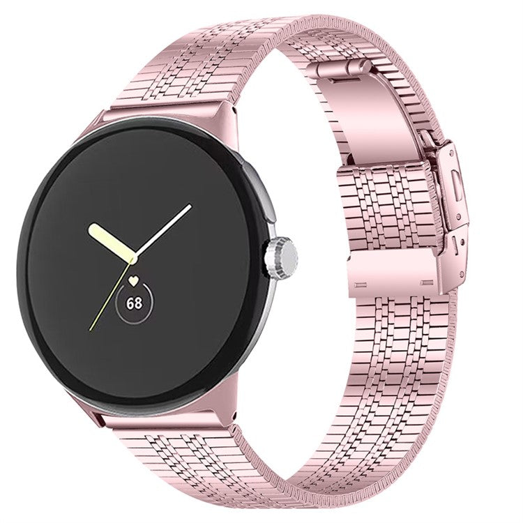 For Google Pixel Watch 2 / Pixel Watch 5 Beads Stainless Steel Smart Watch Band Stylish Replacement Wrist Strap - Rose Pink