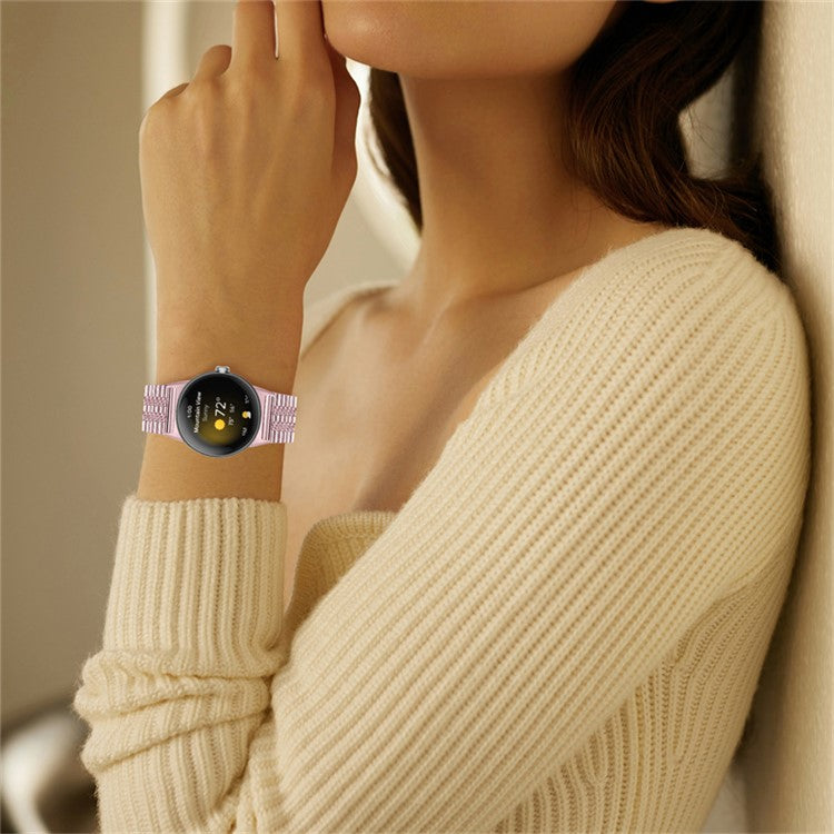 For Google Pixel Watch 2 / Pixel Watch 5 Beads Stainless Steel Smart Watch Band Stylish Replacement Wrist Strap - Rose Pink