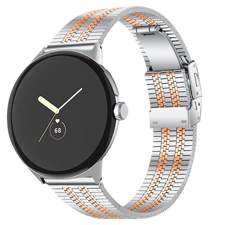 For Google Pixel Watch 2 / Pixel Watch 5 Beads Stainless Steel Smart Watch Band Stylish Replacement Wrist Strap - Silver / Rose Gold