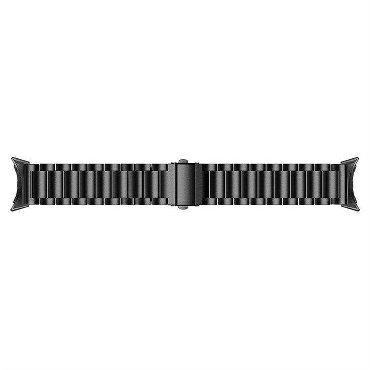 For Google Pixel Watch 2 / Pixel Watch Stylish 316 Stainless Steel 3 Beads Smart Watch Band Polished Replacement Strap - Black