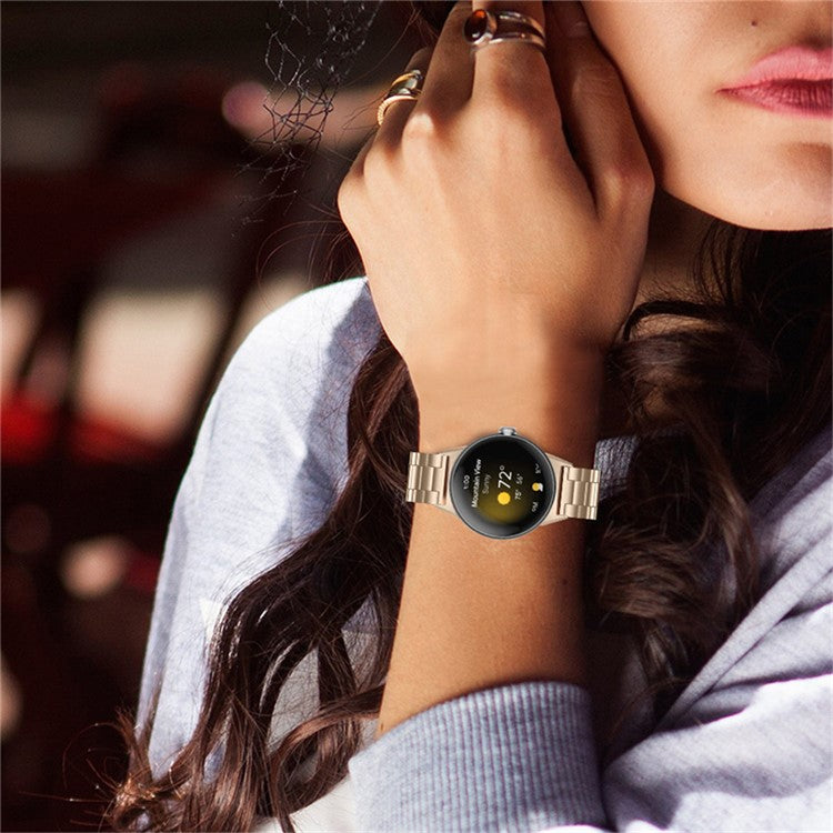 For Google Pixel Watch 2 / Pixel Watch Elegant 316 Stainless Steel 3 Beads Wrist Band Polished Replacement Smartwatch Strap - Champagne Gold