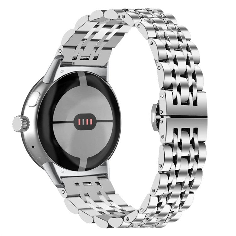 For Google Pixel Watch 2 / Pixel Watch Luxury 7 Beads Stainless Steel Smart Watch Band Stylish Replacement Wrist Strap - Silver