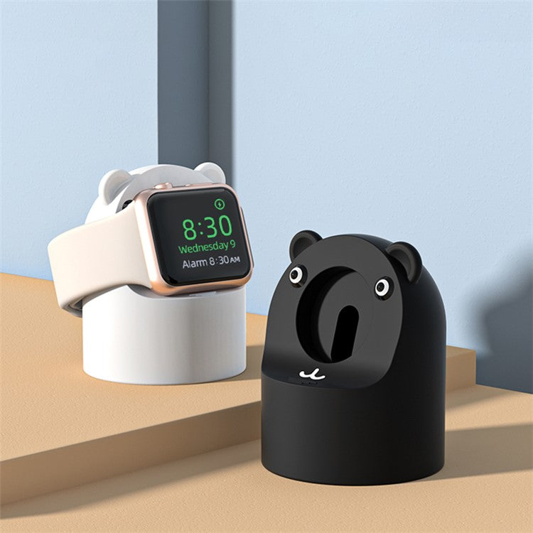 For Apple Watch Cute Bear Charger Holder Smart Watch Silicone Charging Stand Base - White