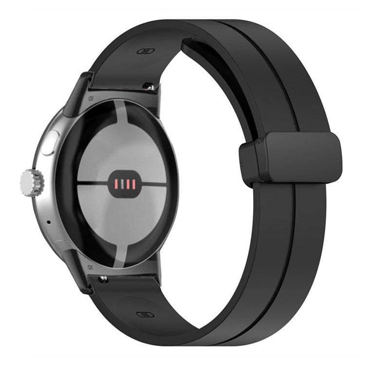 For Google Pixel Watch 2 / Pixel Watch Silicone Sport Band Magnetic Folding Buckle Replacement Watch Strap - Black Buckle / Black