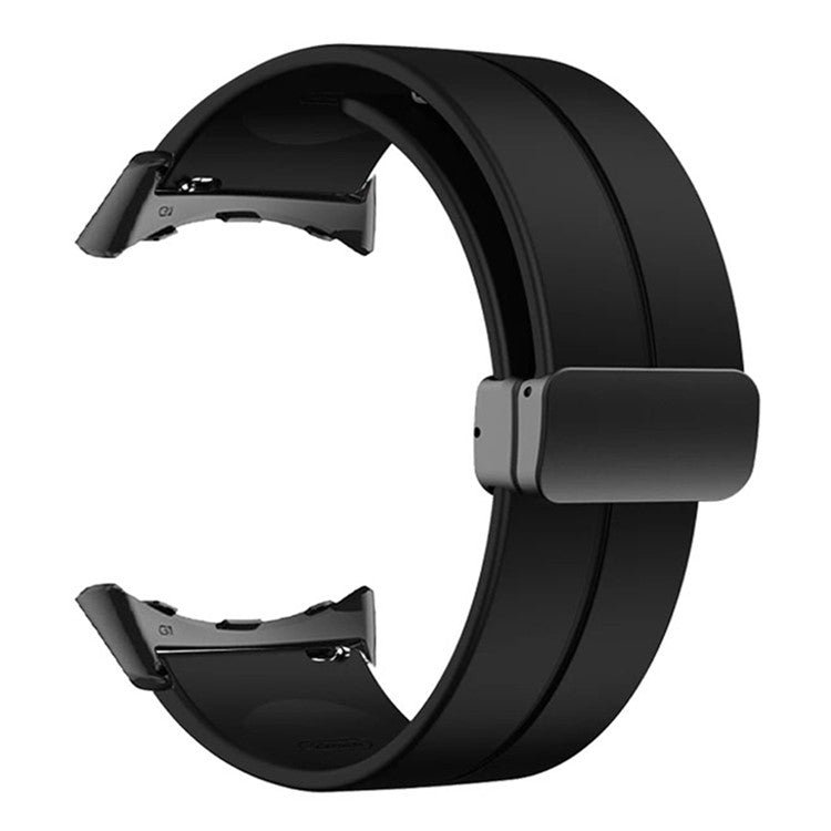 For Google Pixel Watch 2 / Pixel Watch Silicone Sport Band Magnetic Folding Buckle Replacement Watch Strap - Black Buckle / Black