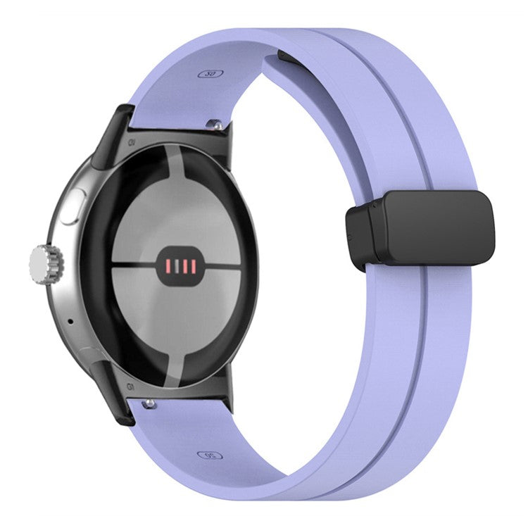 For Google Pixel Watch 2 / Pixel Watch Silicone Sport Band Magnetic Folding Buckle Replacement Watch Strap - Black Buckle / Light Purple