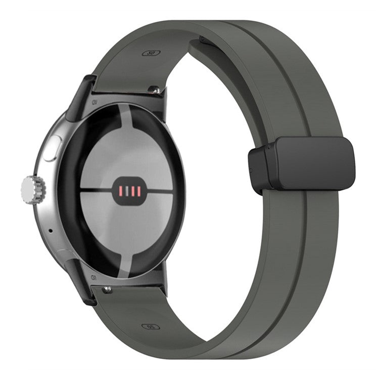For Google Pixel Watch 2 / Pixel Watch Silicone Sport Band Magnetic Folding Buckle Replacement Watch Strap - Black Buckle / Dark Grey