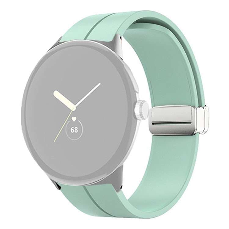 For Google Pixel Watch 2 / Pixel Watch Silicone Sport Band Magnetic Folding Buckle Replacement Watch Strap - Silver Buckle / Mint Green