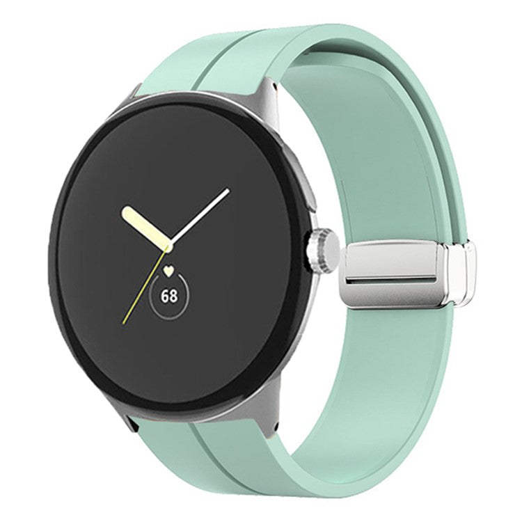 For Google Pixel Watch 2 / Pixel Watch Silicone Sport Band Magnetic Folding Buckle Replacement Watch Strap - Silver Buckle / Mint Green