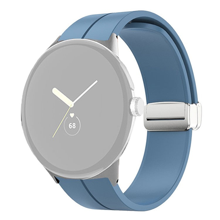 For Google Pixel Watch 2 / Pixel Watch Silicone Sport Band Magnetic Folding Buckle Replacement Watch Strap - Silver Buckle / Blue