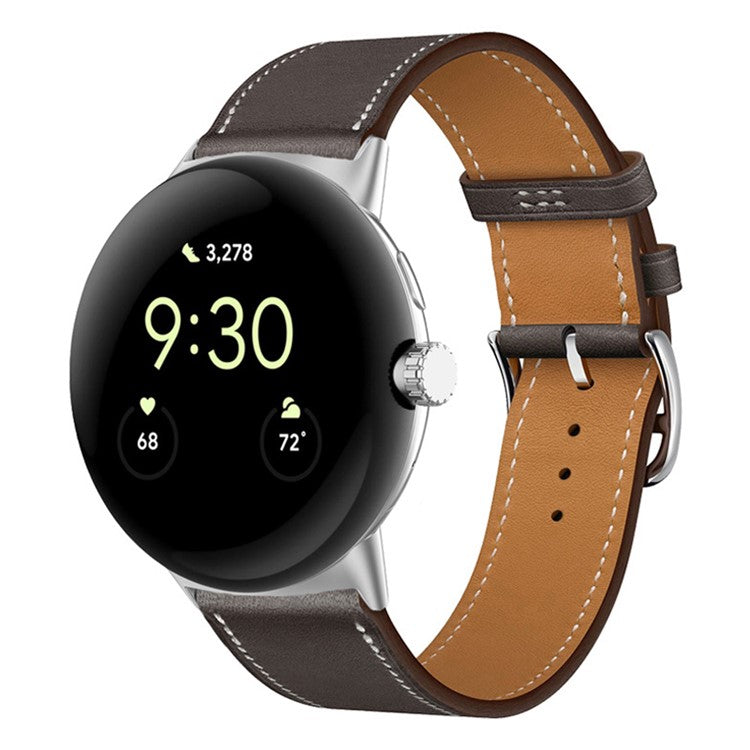 For Google Pixel Watch 2 / Pixel Watch Genuine Leather Watch Band Stainless Steel Buckle Replacement Strap - Taupe