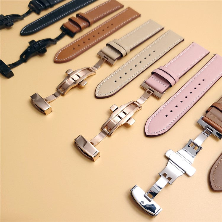 Butterfly Buckle Genuine Leather Strap for Google Pixel Watch 3 41mm / Watch 2 / Pixel Watch Replacement Watch Band - Silver Buckle / Brown