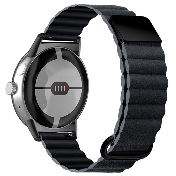 Magnetic Buckle Watch Band for Google Pixel Watch 2 / Pixel Watch Genuine Leather Watch Strap Quick Release Watchband - Dark Grey