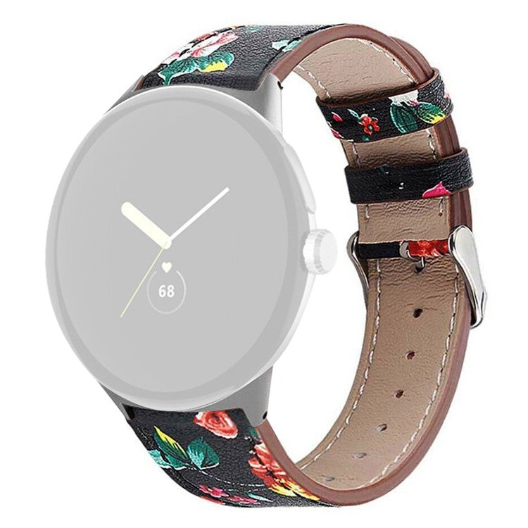 Quick Release Watch Band for Google Pixel Watch 3 41mm / Watch 2 / Pixel Watch Genuine Leather Watch Strap Replacement Part - Black / Red