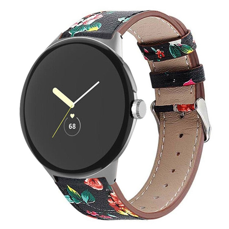 Quick Release Watch Band for Google Pixel Watch 3 41mm / Watch 2 / Pixel Watch Genuine Leather Watch Strap Replacement Part - Black / Red