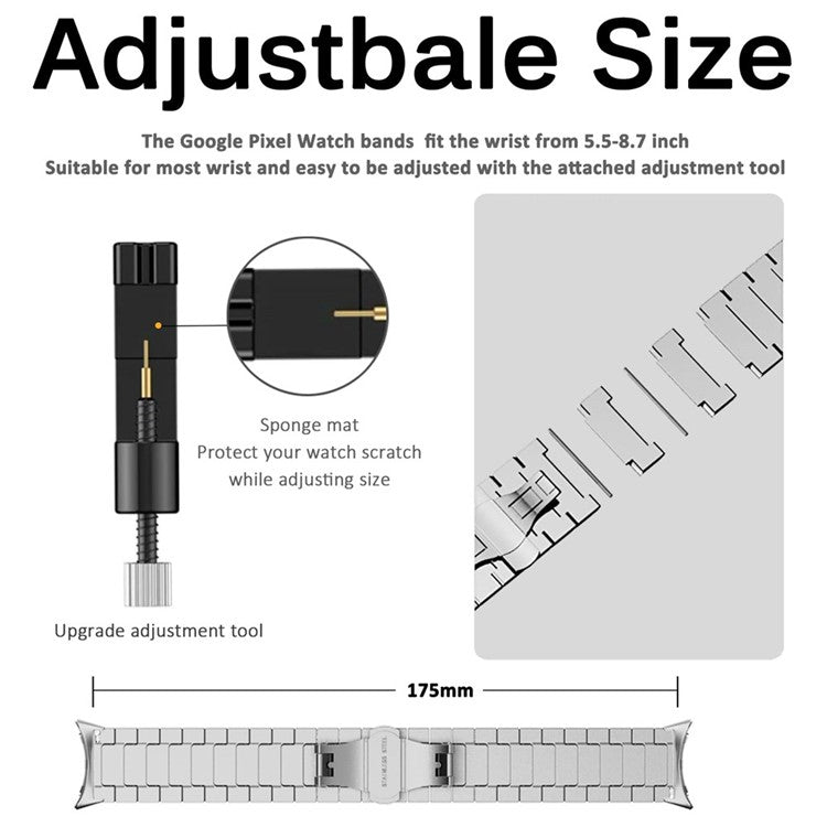 For Google Pixel Watch 2 / Pixel Watch Quick Release Metal Band Butterfly Buckle Clasp Bracelet Watch Strap - Black