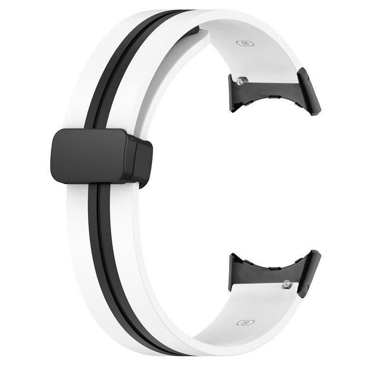 For Google Pixel Watch 2 / Pixel Watch Soft Silicone Band Silver Folding Buckle Dual Color Watch Strap Bracelet - White / Black