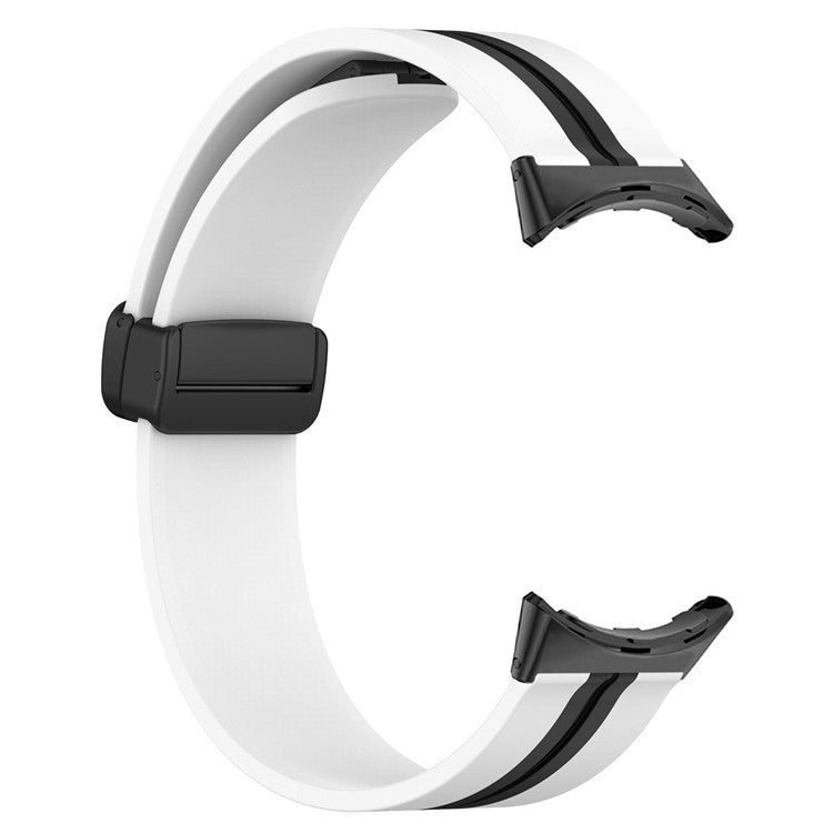 For Google Pixel Watch 2 / Pixel Watch Soft Silicone Band Silver Folding Buckle Dual Color Watch Strap Bracelet - White / Black