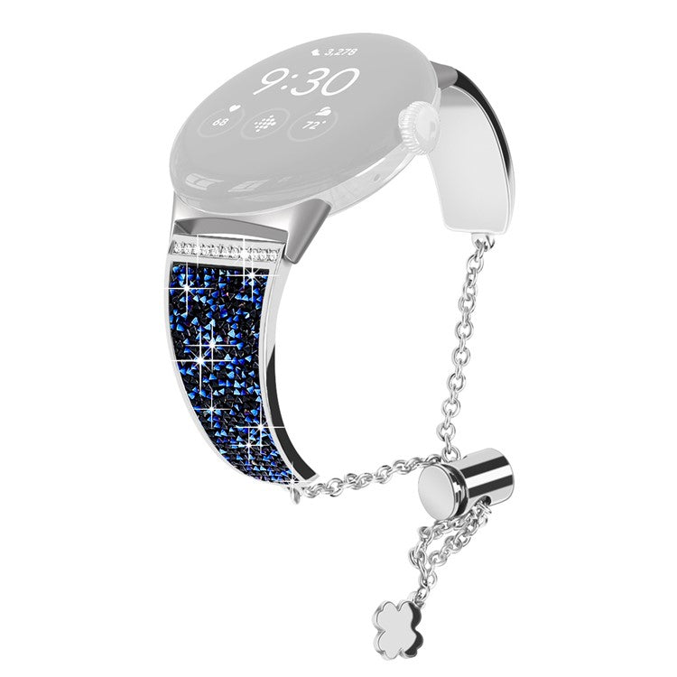 For Google Pixel Watch 3 41mm / Watch 2 / Pixel Watch Rhinestone Decor Bling Metal Chain Band Replacement Bracelet Watch Strap - Blue
