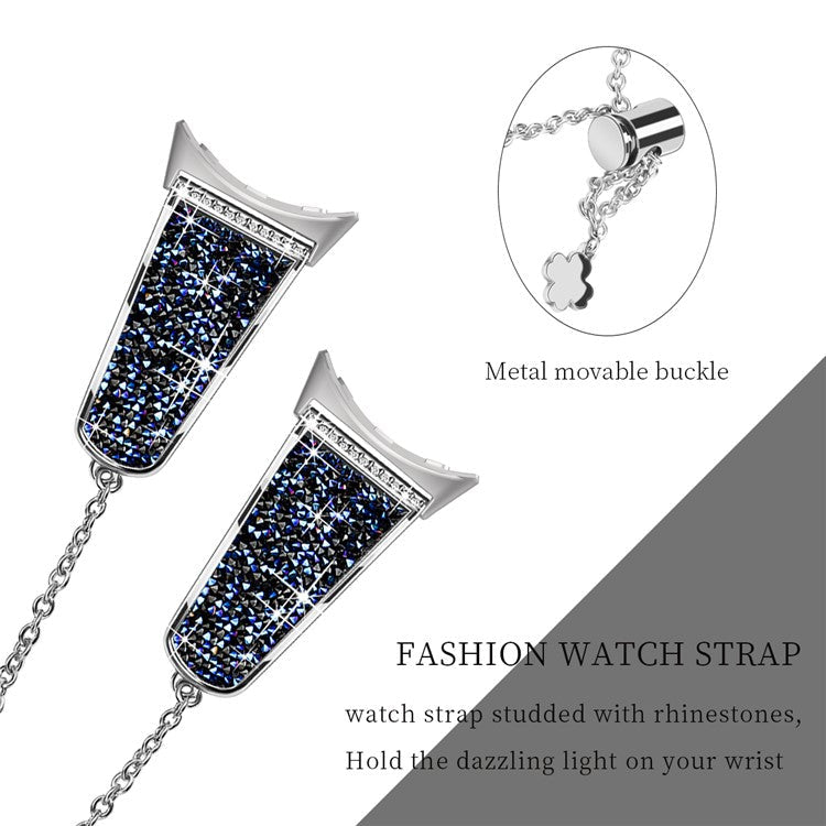 For Google Pixel Watch 3 41mm / Watch 2 / Pixel Watch Rhinestone Decor Bling Metal Chain Band Replacement Bracelet Watch Strap - Blue