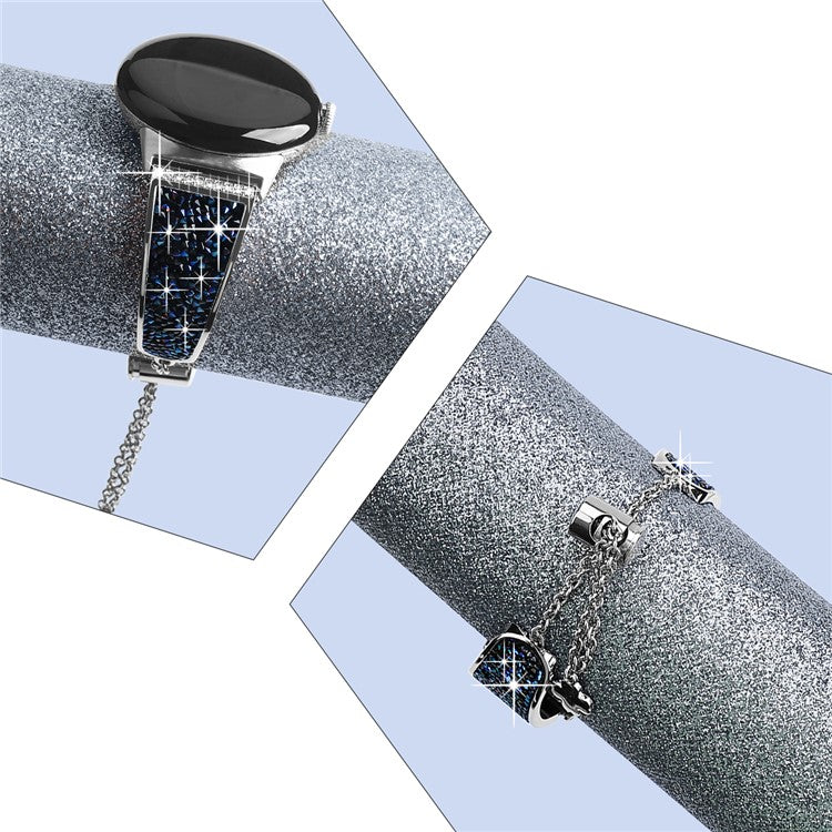 For Google Pixel Watch 3 41mm / Watch 2 / Pixel Watch Rhinestone Decor Bling Metal Chain Band Replacement Bracelet Watch Strap - Blue