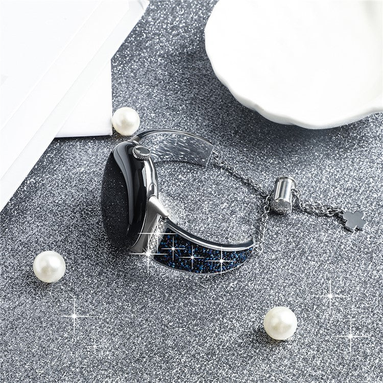 For Google Pixel Watch 3 41mm / Watch 2 / Pixel Watch Rhinestone Decor Bling Metal Chain Band Replacement Bracelet Watch Strap - Blue