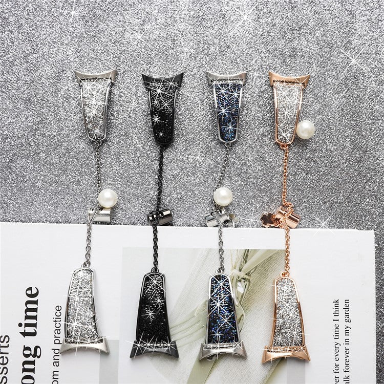 For Google Pixel Watch 3 41mm / Watch 2 / Pixel Watch Rhinestone Decor Bling Metal Chain Band Replacement Bracelet Watch Strap - Blue