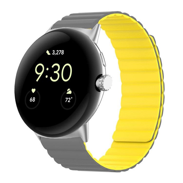 For Google Pixel Watch 2 / Pixel Watch Magnetic Smartwatch Band Soft Silicone Adjustable Replacement Strap Wristband - Grey / Yellow
