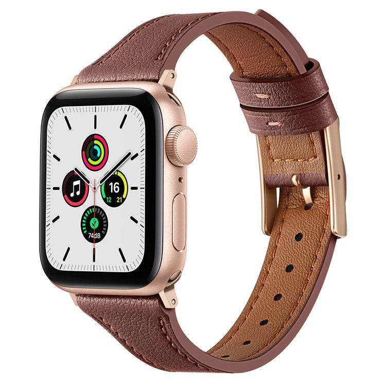 For Apple Watch Series 10 46mm / Ultra 2 Ultra 49mm / Series 9 8 7 45mm / 6 5 4 SE (2023) SE (2022) SE 44mm / 3 2 1 42mm Quick Release Watch Band Smart Bracelet Genuine Leather Watch Strap - Brown