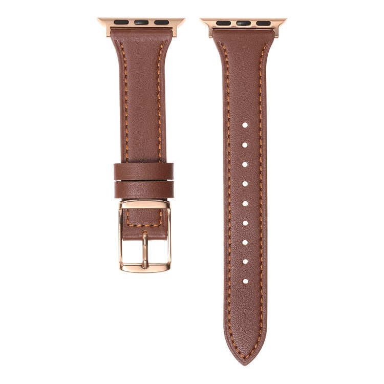 For Apple Watch Series 10 46mm / Ultra 2 Ultra 49mm / Series 9 8 7 45mm / 6 5 4 SE (2023) SE (2022) SE 44mm / 3 2 1 42mm Quick Release Watch Band Smart Bracelet Genuine Leather Watch Strap - Brown