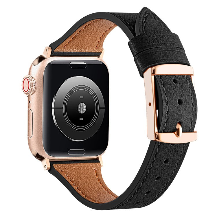 For Apple Watch Series 10 46mm / Ultra 2 Ultra 49mm / Series 9 8 7 45mm / 6 5 4 SE (2023) SE (2022) SE 44mm / 3 2 1 42mm Quick Release Watch Band Genuine Leather Watch Strap - Black