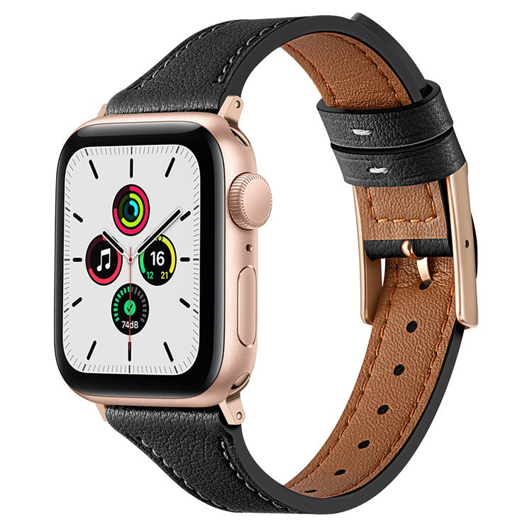 For Apple Watch Series 10 46mm / Ultra 2 Ultra 49mm / Series 9 8 7 45mm / 6 5 4 SE (2023) SE (2022) SE 44mm / 3 2 1 42mm Quick Release Watch Band Genuine Leather Watch Strap - Black