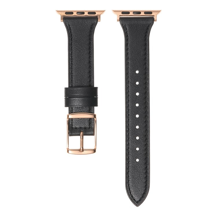For Apple Watch Series 10 46mm / Ultra 2 Ultra 49mm / Series 9 8 7 45mm / 6 5 4 SE (2023) SE (2022) SE 44mm / 3 2 1 42mm Quick Release Watch Band Genuine Leather Watch Strap - Black