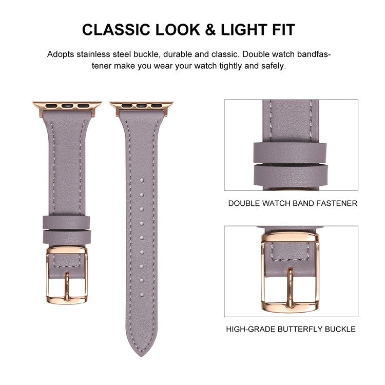 For Apple Watch Series 10 46mm / Ultra 2 Ultra 49mm / Series 9 8 7 45mm / 6 5 4 SE (2023) SE (2022) SE 44mm / 3 2 1 42mm Quick Release Watch Band Genuine Leather Watch Strap - Black