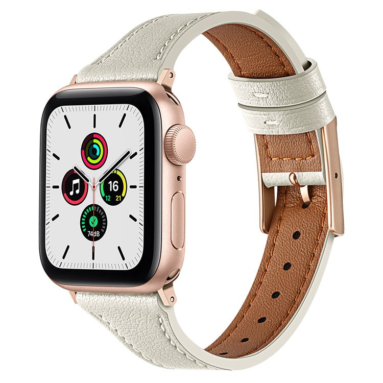 For Apple Watch Series 10 46mm / Ultra 2 Ultra 49mm / Series 9 8 7 45mm / 6 5 4 SE (2023) SE (2022) SE 44mm / 3 2 1 42mm Quick Release Watch Band Smart Bracelet Genuine Leather Watch Strap - Beige
