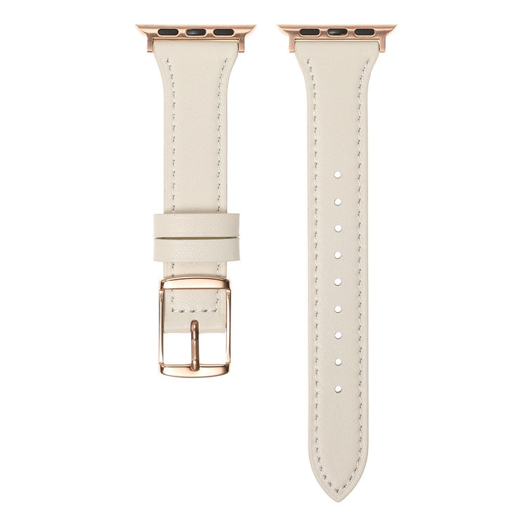 For Apple Watch Series 10 46mm / Ultra 2 Ultra 49mm / Series 9 8 7 45mm / 6 5 4 SE (2023) SE (2022) SE 44mm / 3 2 1 42mm Quick Release Watch Band Smart Bracelet Genuine Leather Watch Strap - Beige