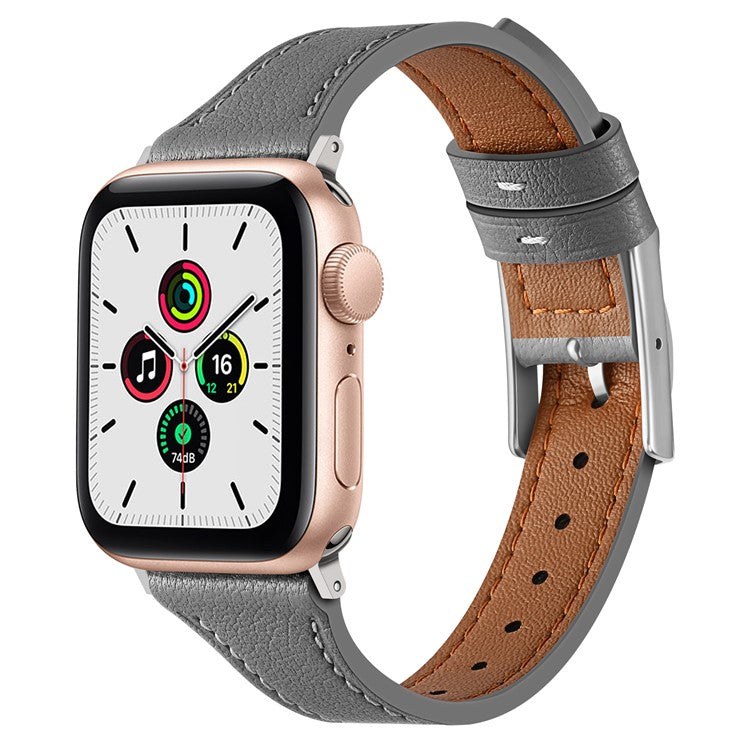 Watch Strap for Apple Watch Series 10 42mm / 9 8 7 41mm / SE (2023) SE (2022) SE 6 5 4 40mm / 3 2 1 38mm Genuine Leather Band - Grey