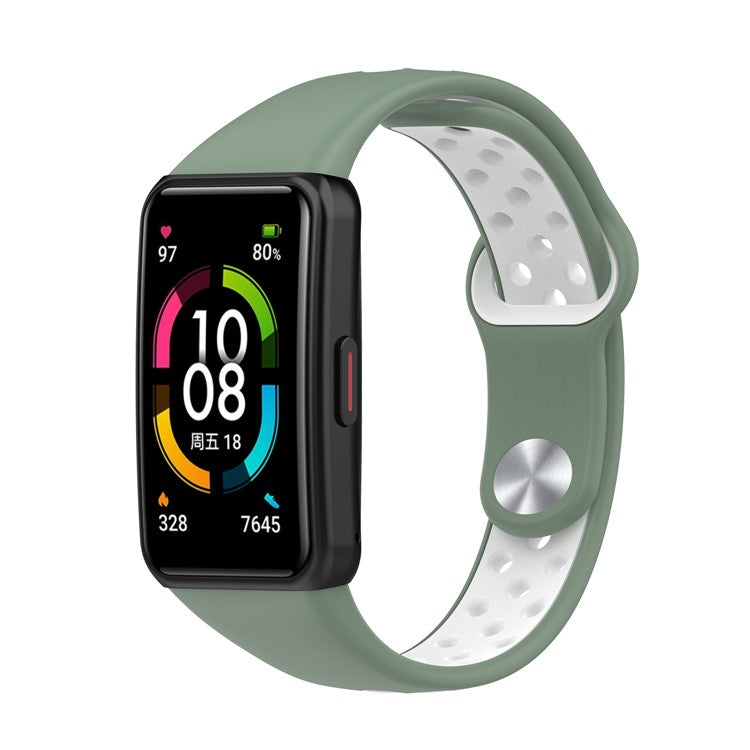 For Huawei Band 6 / Honor Band 6 Dual Color Silicone Watch Band Adjustable Wrist Strap Replacement - Light Green / White