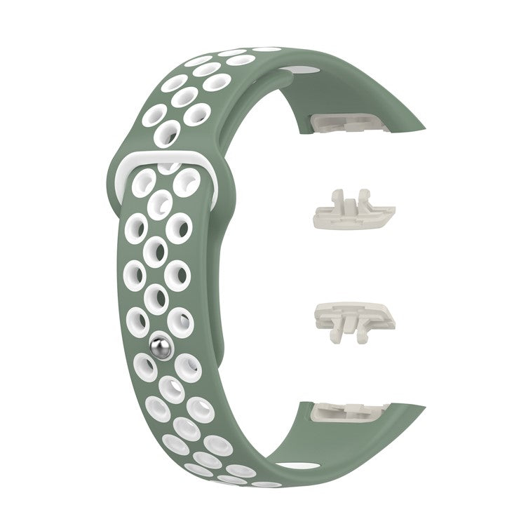 For Huawei Band 6 / Honor Band 6 Dual Color Silicone Watch Band Adjustable Wrist Strap Replacement - Light Green / White