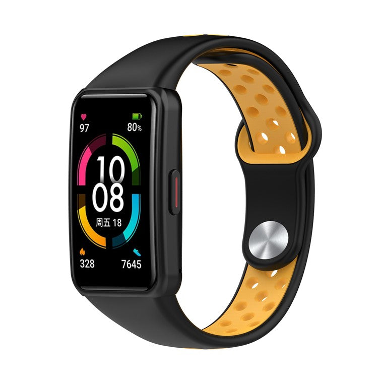For Huawei Band 6 / Honor Band 6 Dual Color Silicone Watch Band Adjustable Wrist Strap Replacement - Black / Yellow