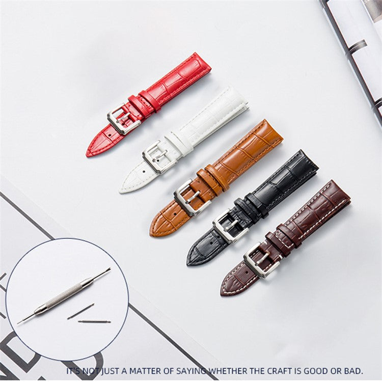 Watch Strap Genuine Leather Smart Watch Band Universal 16mm Watchband Replacement Part - Dark Brown