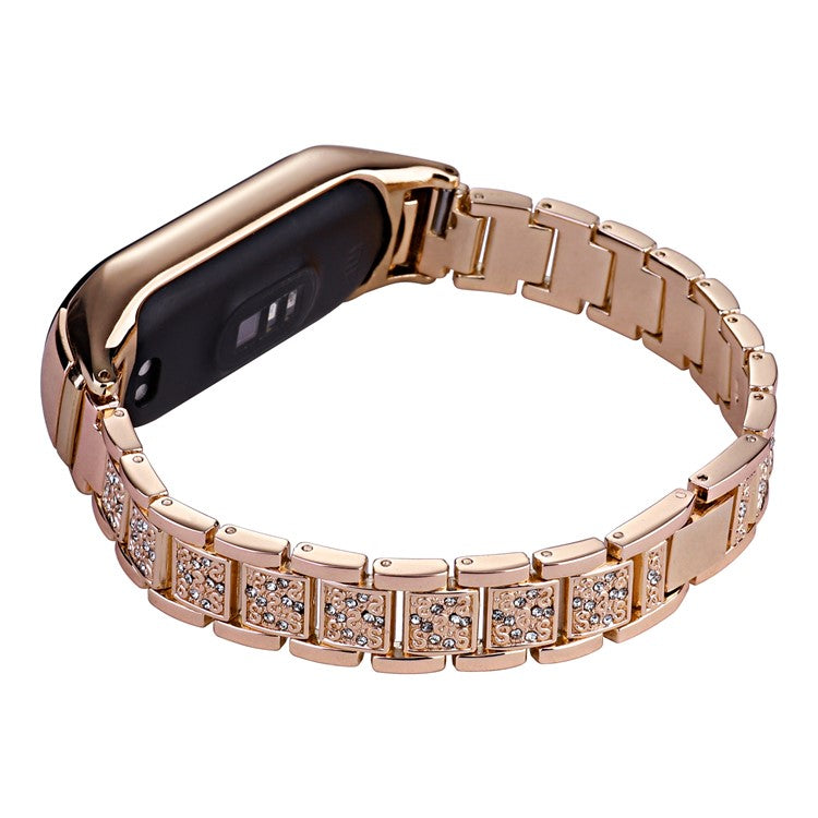 For Xiaomi Mi Band 7 Three Bead Rhinestone Decor Watch Band Metal Wrist Strap Replacement - Rose Gold