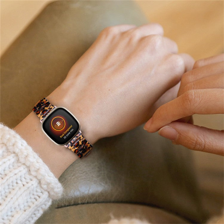 Resin Band for Fitbit Versa 4 / Sense 2 , 20mm Lightweight Watch Strap Bracelet with Stainless Steel Buckle - Leopard