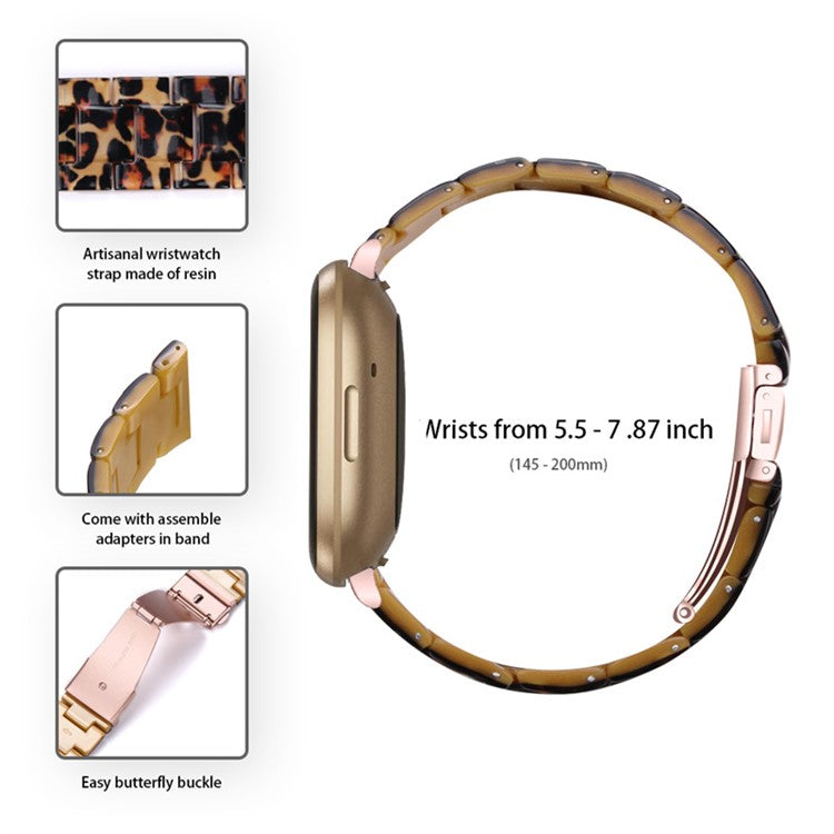 Resin Band for Fitbit Versa 4 / Sense 2 , 20mm Lightweight Watch Strap Bracelet with Stainless Steel Buckle - Leopard