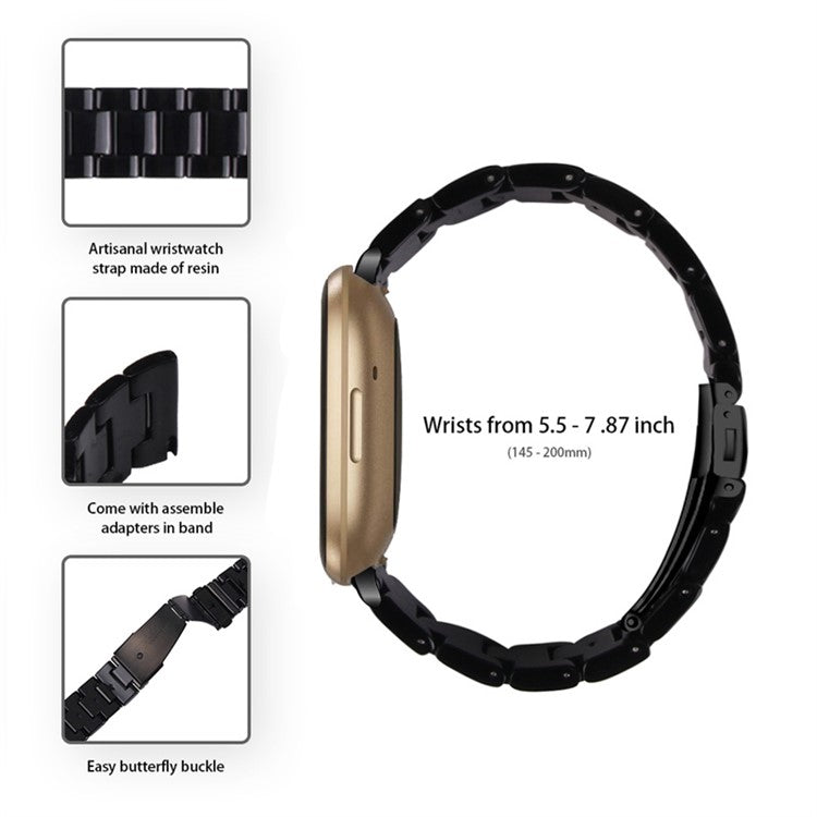 Resin Band for Fitbit Versa 4 / Sense 2 , 20mm Lightweight Watch Strap Bracelet with Stainless Steel Buckle - Black