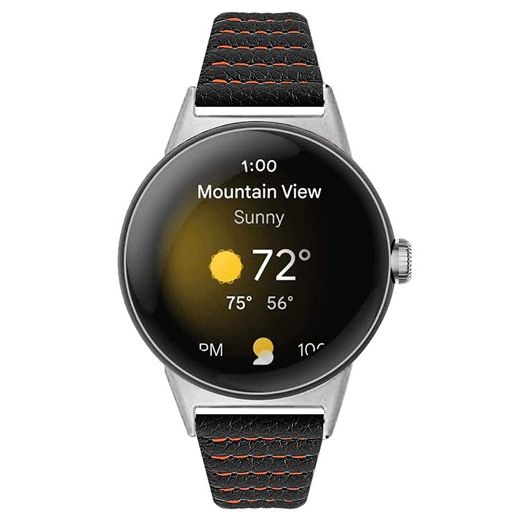 Wave Shape Stitching Watch Strap for Google Pixel Watch 2 / Pixel Watch Genuine Leather Watch Band - Black