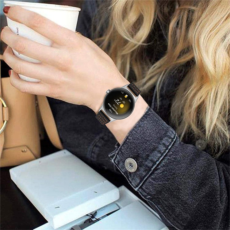 Wave Shape Stitching Watch Strap for Google Pixel Watch 2 / Pixel Watch Genuine Leather Watch Band - Black