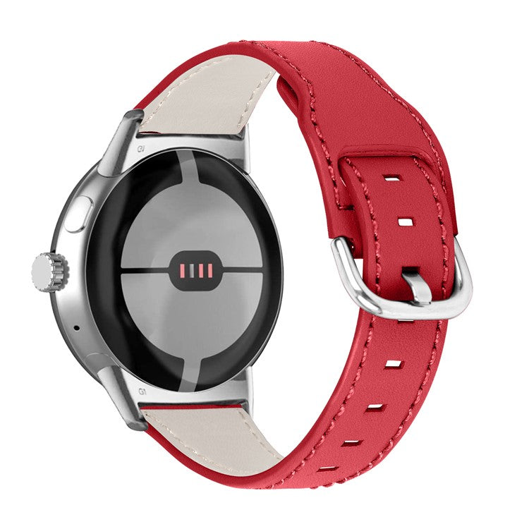 For Google Pixel Watch 2 / Pixel Watch Genuine Cowhide Leather Watch Band Replacement Smart Bracelet Strap - Red