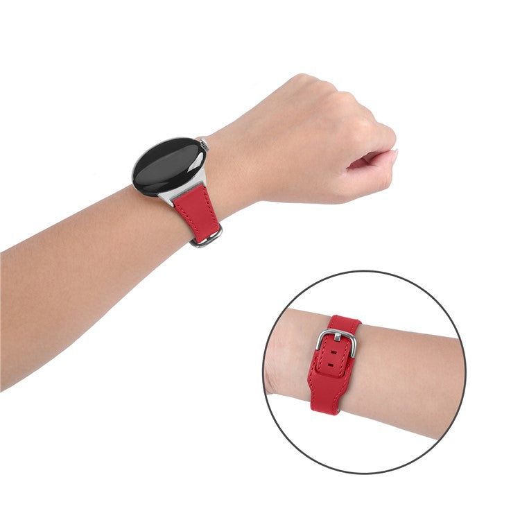 For Google Pixel Watch 2 / Pixel Watch Genuine Cowhide Leather Watch Band Replacement Smart Bracelet Strap - Red