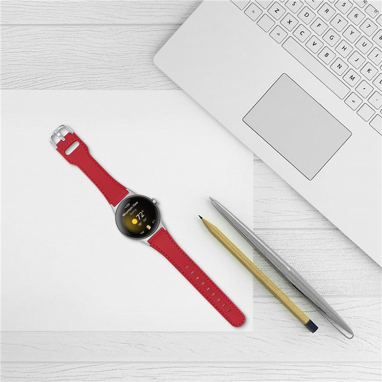 For Google Pixel Watch 2 / Pixel Watch Genuine Cowhide Leather Watch Band Replacement Smart Bracelet Strap - Red